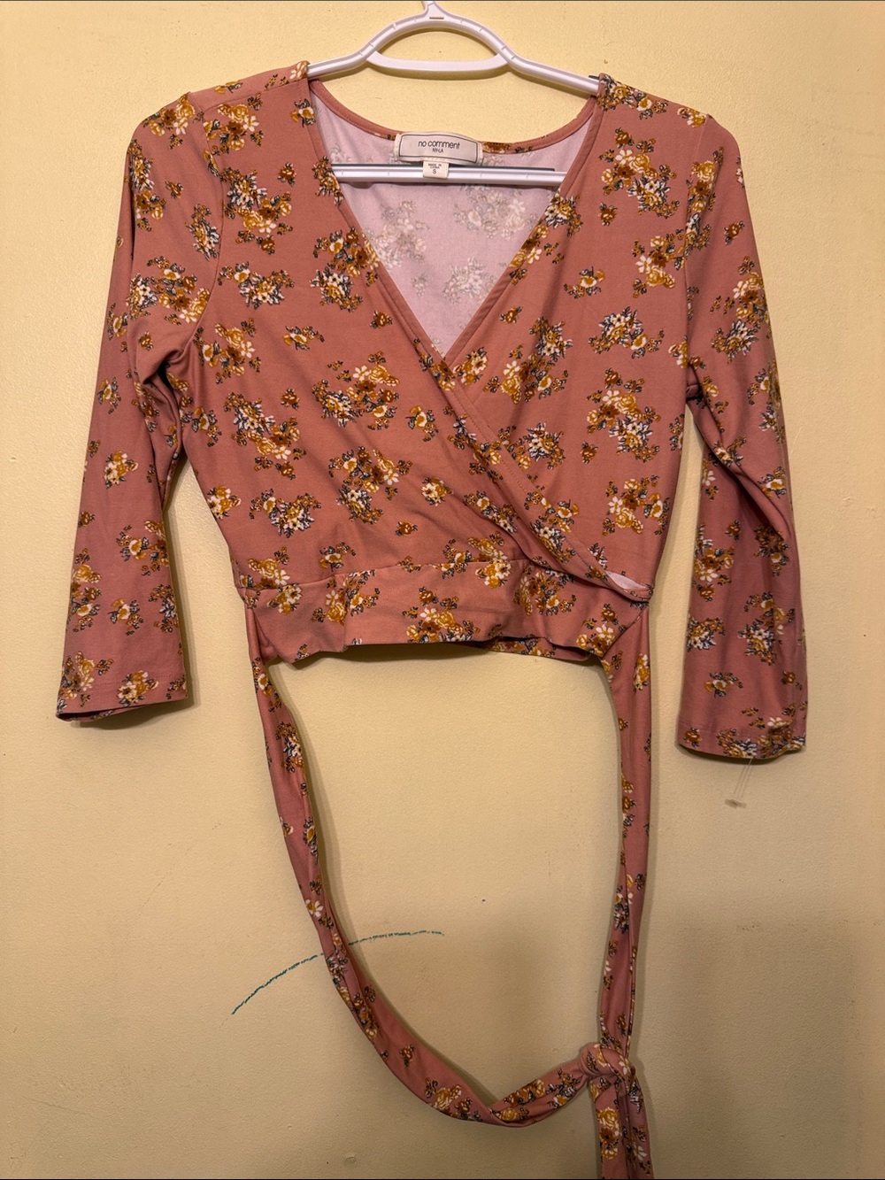 No Comment Floral Wrap Crop Top - Mauve Pink